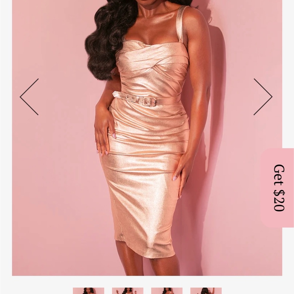 BNWT SOLD OUT VIXEN by Micheline Pitt JAWBREAKER DRESS CHAMPAGNE ROSE LAMINATE